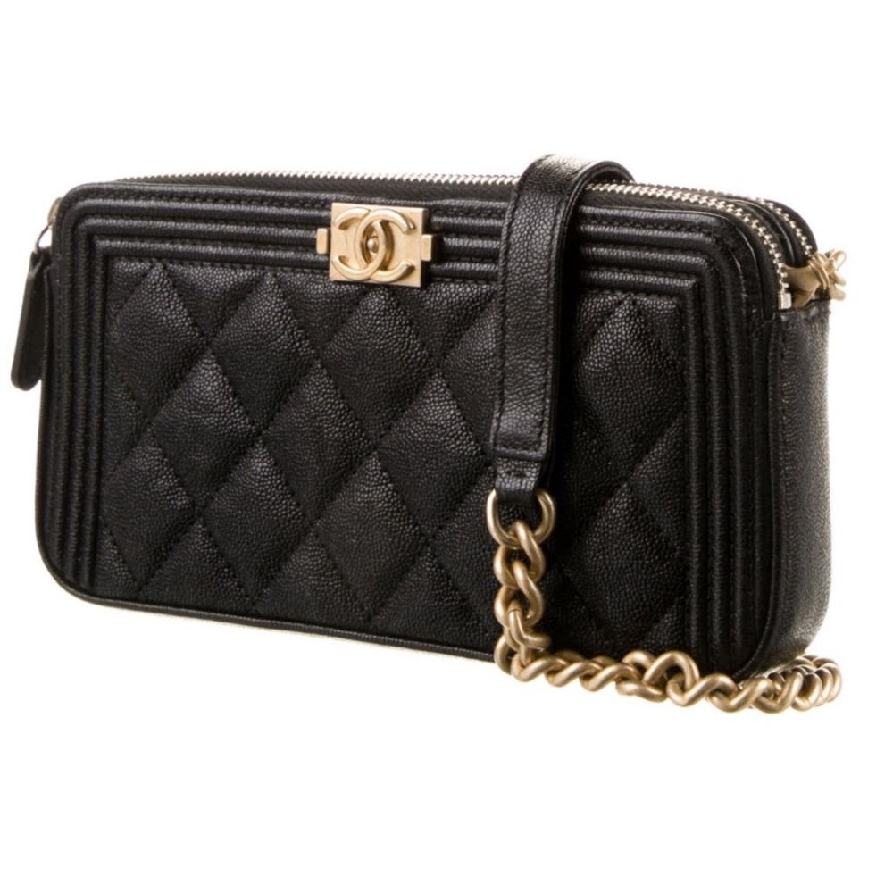 Chanel boy caviar leather gold hardware wallet on chain